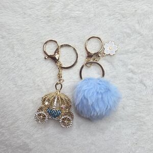 Blue Carriage Coach Bag Purse Backpack Charm Keychain Set